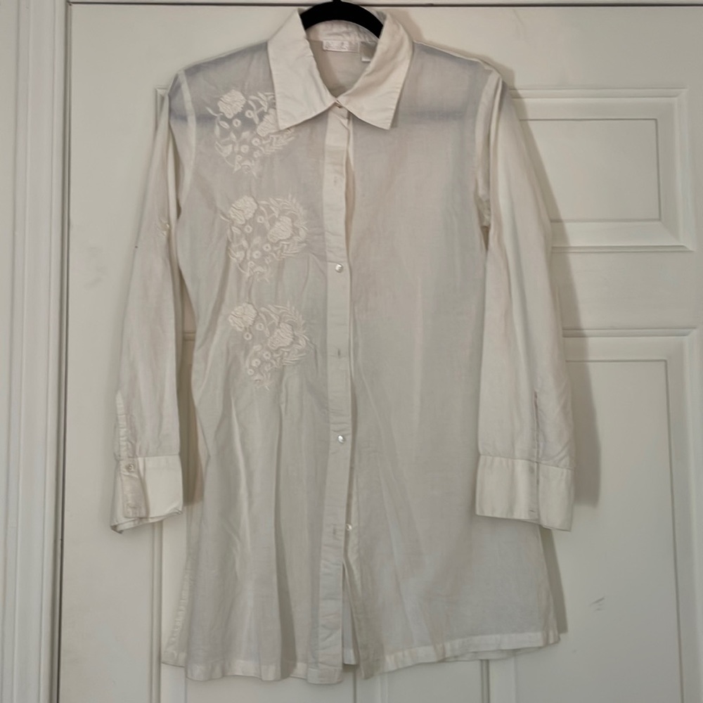 Whitewash Embroidered Button Down Tunic- Medium